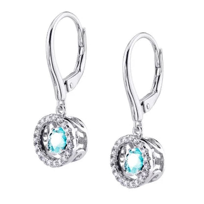 Dancing Aquamarine and Lab Created White Sapphire Pendant and Earring Set in Sterling Silver