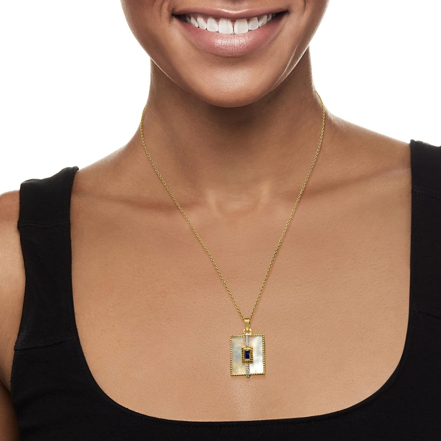 Mother-Of-Pearl and .60 Carat Sapphire Pendant Necklace with White Topaz Accents in 18Kt Gold over Sterling. 18 Inches