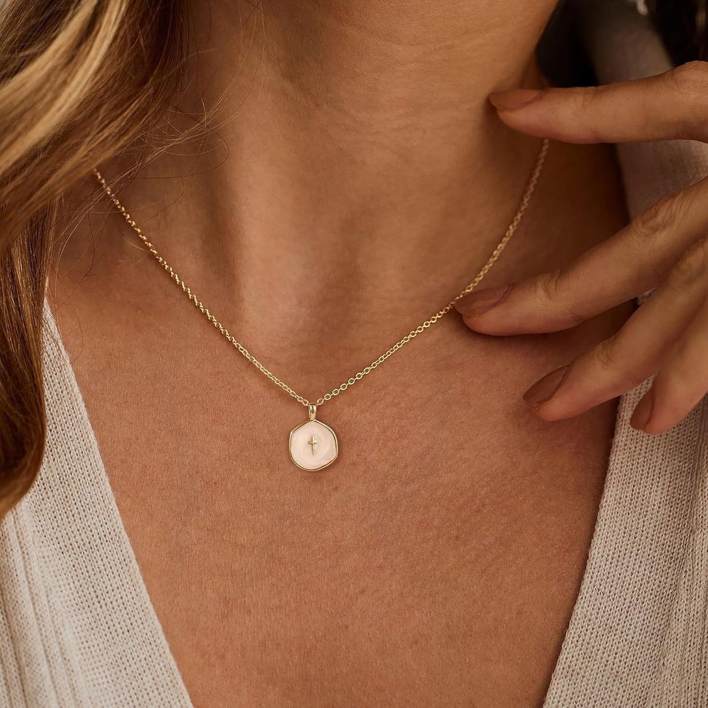 Cross Necklace for Women Dainty 14K Gold Plated Cross Necklace, Simple Cute Gold Cross Charm Necklaces for Women Easter Christian Baptism Religious Faith Jewelry Gifts