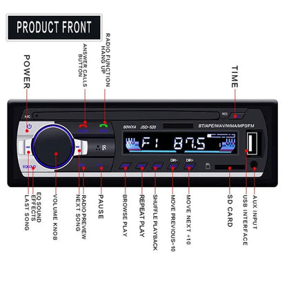 New Upgrade 1 Din Audio MP3 Player 12V In-Dash Single Din Bluetooth Car Radio Stereo Support FM Aux Input SD USB MMC Receiver with Remote Control