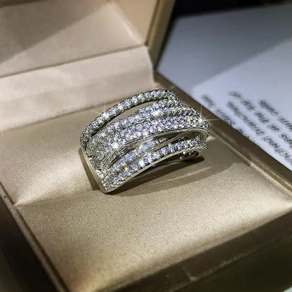 Multi-layer Design 18K Gold Micro Pave Diamond Bridal Wedding Rings for Women Engagement Proposal Gift Jewelry