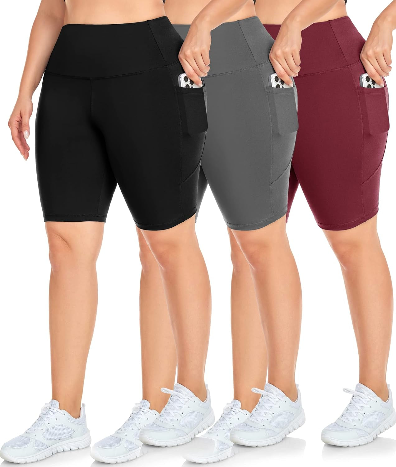 3 Pack plus Size Biker Shorts with Pockets for Women-High Waisted 8" Yoga Pants Workout Shorts - WORLD TIME VISITS