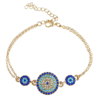 4 Pieces Set Round Turkish Blue Evil Eye Necklace Earring Bracelet Ring Fashion Rhinestone Eye Necklace Bracelet Ring Earrings Set for Women Jewelry