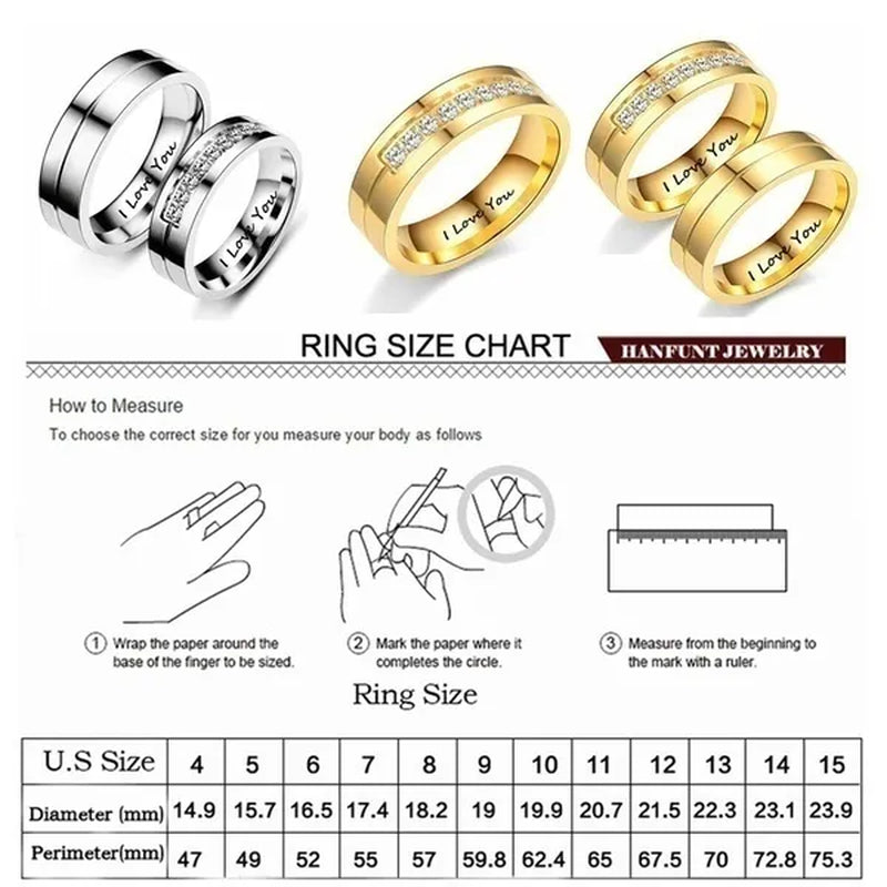1PC Titanium Steel Love Rings Gold Plated Rings Charming Men Women Wedding Bands