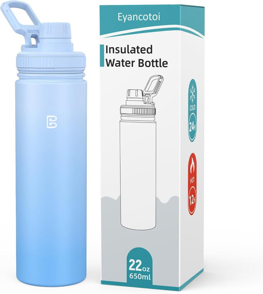 Insulated Water Bottle with Spout Lid, Reusable Stainless Steel Water Bottles with Handle, Leak Proof Sports Water Flask for Gym, Travel, Bike, Camping 22Oz