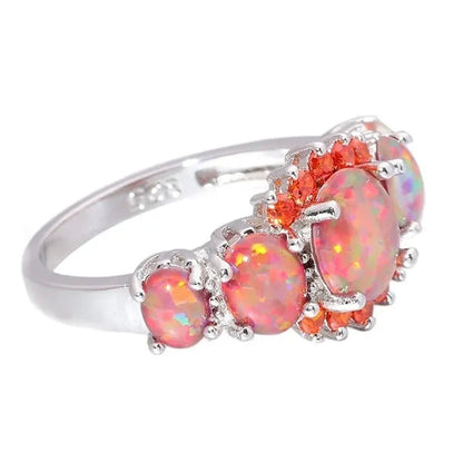 Fashion Temperament Orange Fire Opal Ruby Garnet 925 Sterling Silver Ring Wedding Banquet Ring Size 5-12