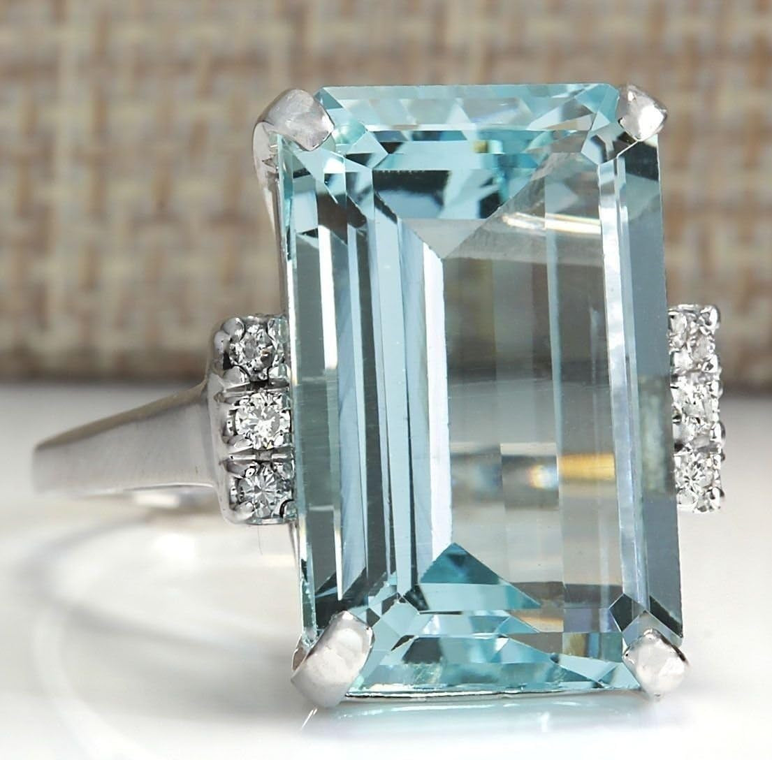 DOCCESTU Vintage Fashion Women 925 Silver Aquamarine Gemstone Ring Engagement Wedding Jewelry Size 5-11 - WORLD TIME VISITS