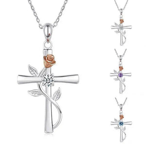 Trendy Flower Cross Necklace for Women Engagement Wedding Accessories Valentine's Day Gift