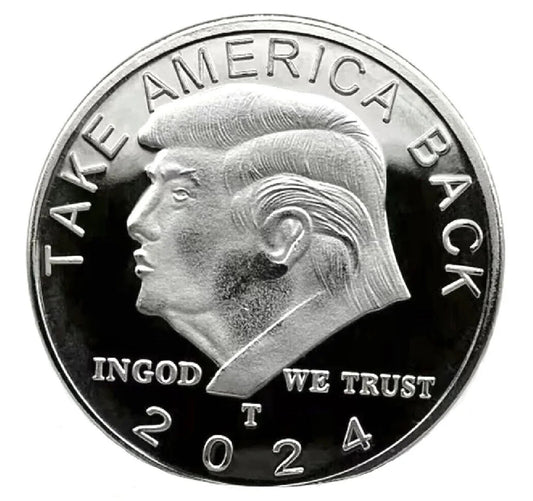 SILVER PLATED Donald J. Trump 2024 President W/Display Case Masters Coins - WORLD TIME VISITS