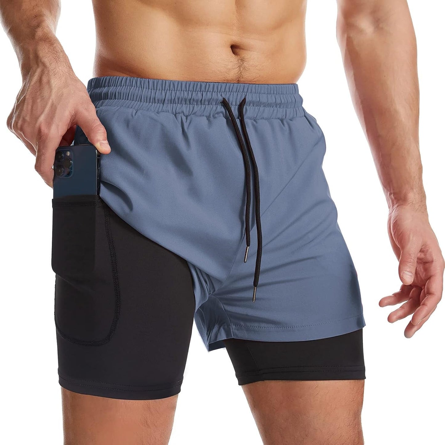 Mens 2 in 1 Running Shorts Quick Dry Athletic Shorts with Liner, Workout Shorts with Zip Pockets and Towel Loop - WORLD TIME VISITS