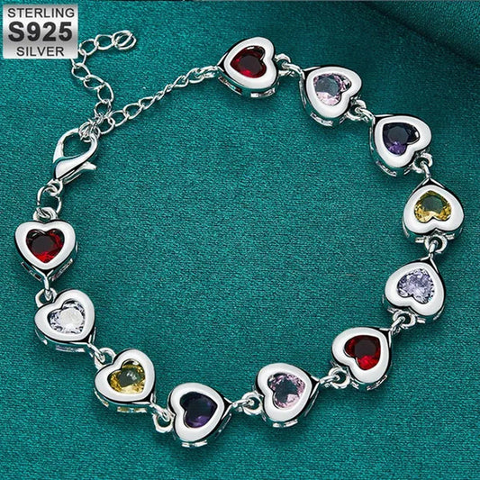 Fashion 925 Sterling Silver Multicolor Water Drop Zircon Chain Bracelet for Women Wedding Engagement Charm Jewelry Gift