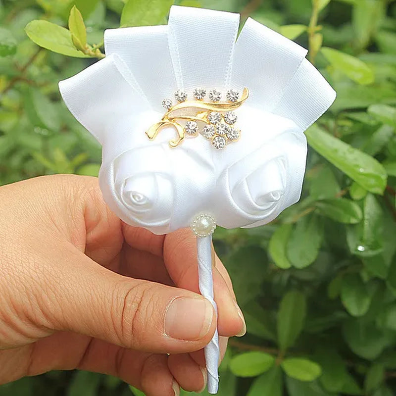 Gold Brooch Corsages Pin 10 Piece/Lot Alloy Diamond Wedding Corsages Groom Boutonniere Wedding Flowers White