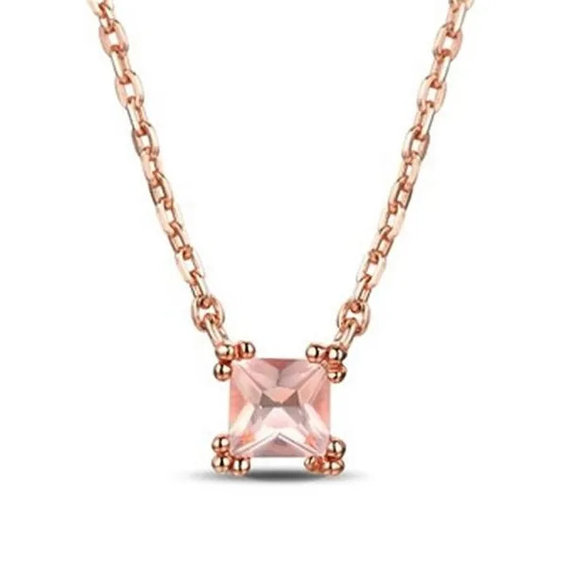 Majesty Diamonds MDS170308 0.33 CT Princess Pink Rose Quartz Solitaire Pendant Necklace in .925 Sterling Silver with 18K