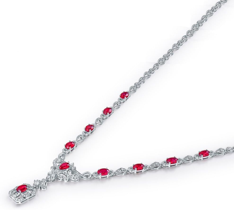 14K/18K Rose White Gold Red Ruby Diamonds Necklace Pendants Engagement Wedding for Women - WORLD TIME VISITS