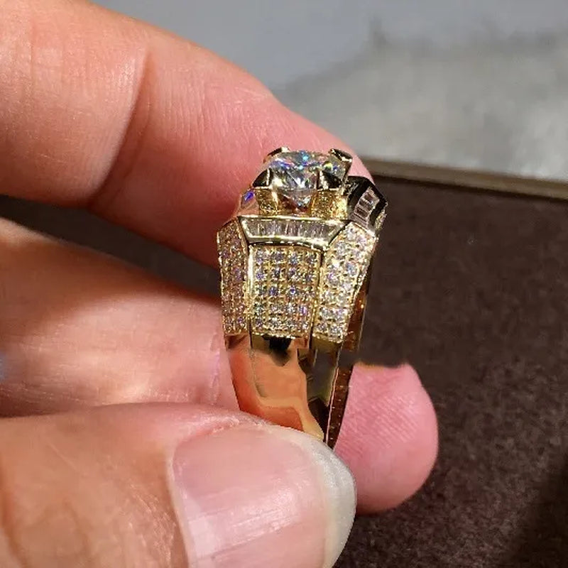 Fashion Men'S Accessories Gold Plated Silver Color Cubic Zirconia Rings Mens Zircon Ring Engagement Wedding Band Ring Fashion Jewelry Size 6-13