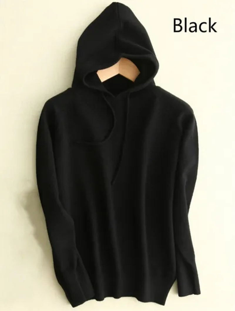 6 Colors Women Fashion Wool Pure Cashmere Casual Hooded Drawstring Pull Pullovers Plus Size S-XXL