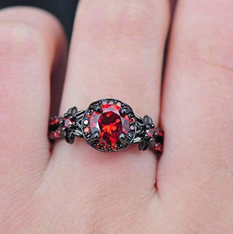 Duan Finger Rings White Fire Opal CZ Fashion round Red Ruby Ring Women'S 10KT Black Gold Filled Wedding Jewelry Size 6-10