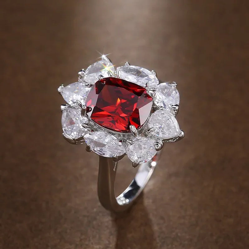 Luxury 925 Sterling Silver Natural Ruby Diamond Ring Bridal Wedding Engagement Fine Jewelry Size 6-10