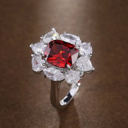 Luxury 925 Sterling Silver Natural Ruby Diamond Ring Bridal Wedding Engagement Fine Jewelry Size 6-10