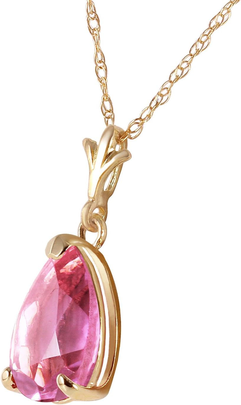 1.5 Carat 14K Solid Gold Necklace with Natural Pink Topaz Pendant