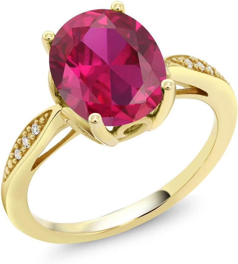 14K Yellow Gold Oval Gemstone Birthstone and Diamond Engagement Ring | Oval 10X8MM | Wedding Engagement Anniversary Promise Gold Ring for Women