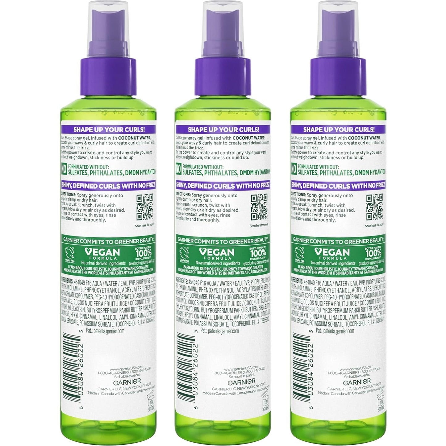 Fructis Style Curl Shape Defining Spray Gel for No Frizz, 8.5 Fl Oz, 3 Count (Packaging May Vary)
