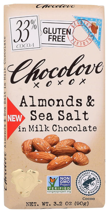 Almonds & Sea Salt Milk Chocolate Bar, 3.2 OZ - WORLD TIME VISITS