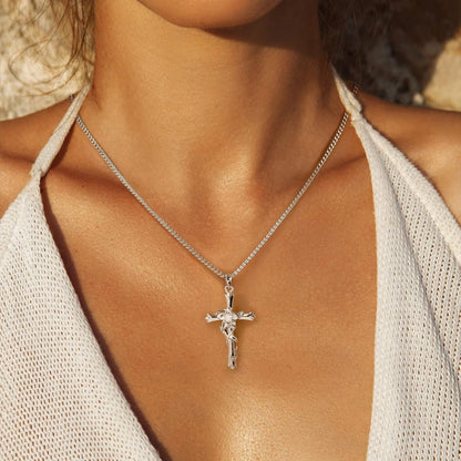 Cross Necklace for Women | Silver Faith Birthstone Cross Pendant with Birth Flower Jewelry Gifts for Teen Wife Women for Birthday Anniversary
