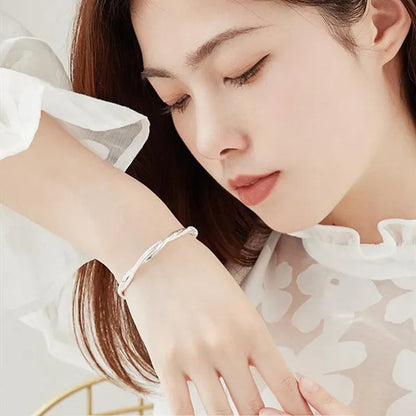 925 Sterling Silver Original Pretty Weave Bangles Bracelet for Women Fashion Party Wedding Engagement Jewelry Adjustable