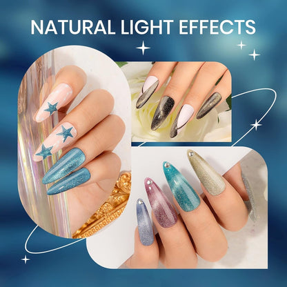 Reflective Cat Eye Gel Nail Polish Sparkling Holographic Magnetic Nail Polish Gel 9D Cateye Gel Polish Set 12 Colors with Magnet for Home DIY Manicure Nail Salon