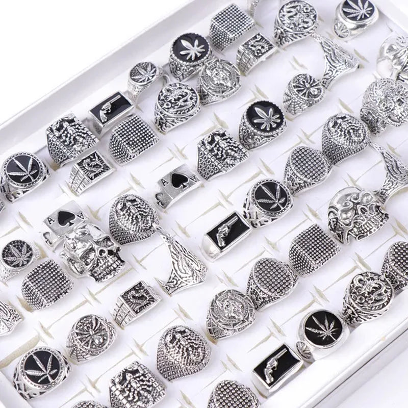 Pack of 20pcs Retro Punk Gothic Antique Silver Plated Metal Rings Jewelry For Men Women