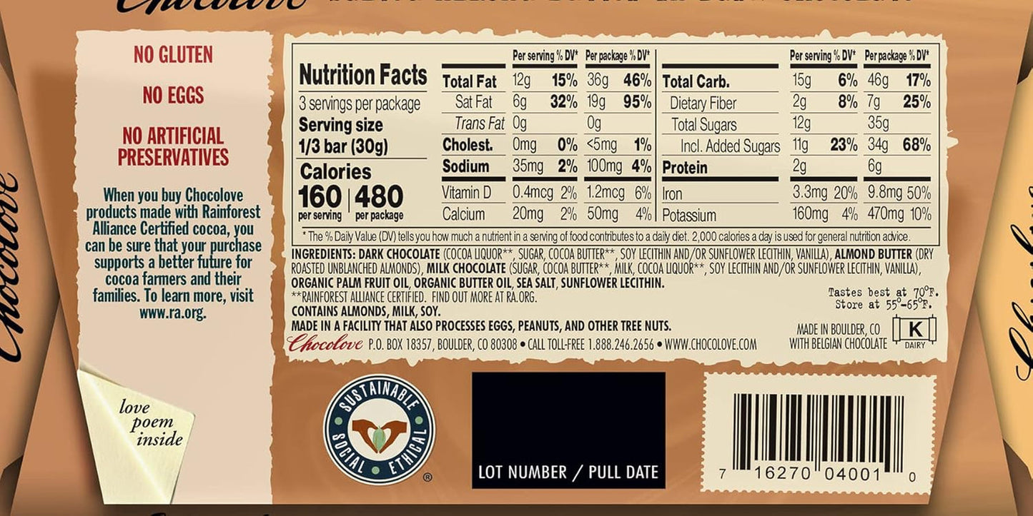 , Chocolate Bar Dark Almond Butter, 3.2 Oz