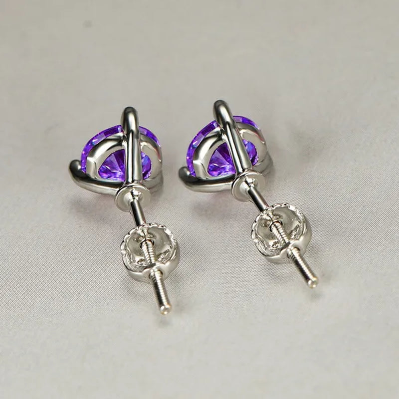 Chic 18K Gold Three-Prong Martini Round Amethyst Stud Earrings Bride Wedding Engagement Jewelry Gifts 6mm/7mm/8mm