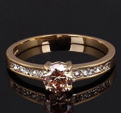 Woman's Round Cut Blue Aquamarine Golden Wedding Ring Wedding Ceremony Party Fancy Shaped Women Rings with Shiny CZ Daily Wear Fashion Jewelry