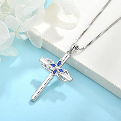 Cross Necklace for Women 925 Sterling Silver Infinity Butterfly Cross Pendant Necklace Birthstone Jewelry Gifts for Her