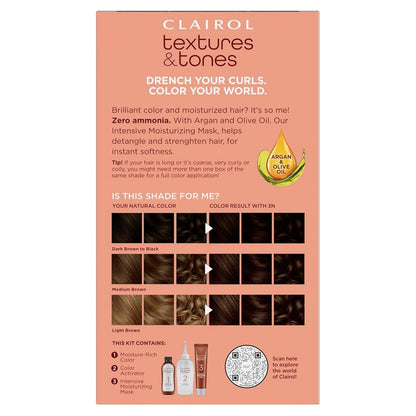 Textures & Tones Permanent Hair Dye, 3N Cocoa Brown Hair Color, Pack of 1