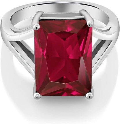 5-10 Cttw Gemstone Birthstone Solitaire Engagement Ring for Women | 925 Sterling Silver | 14X10MM Emerald Cut | Wedding Anniversary Promise Ring for Women | Available in Size 5-9