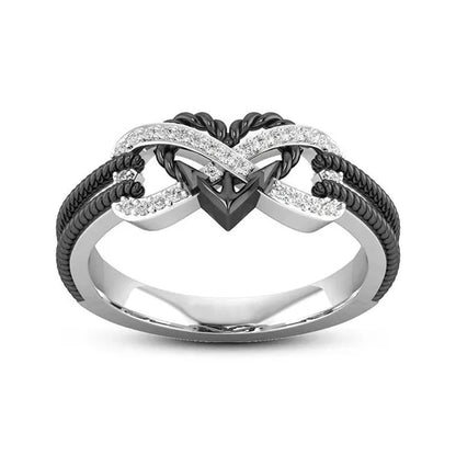 Delysia KingHigh-quality exquisite two-color rose gold/black filled ring female natural ring bride princess wedding engagement heart ring