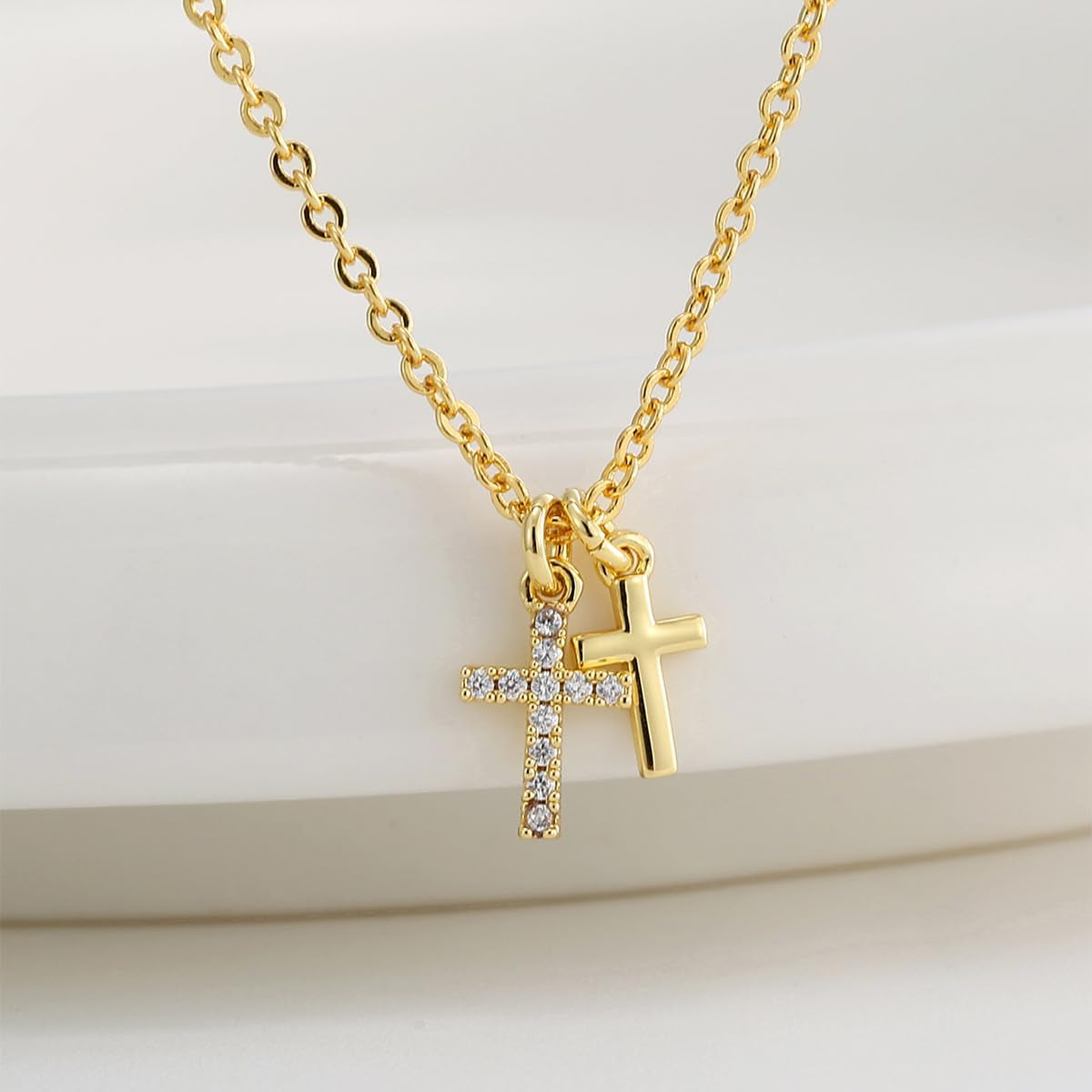 Cross Necklace for Woman,18K Gold Plated Cross Shaped Diamond Embellished Pendant Religious Necklace Christian Jewelry Chain 45 Cm/17.71 Inches - WORLD TIME VISITS