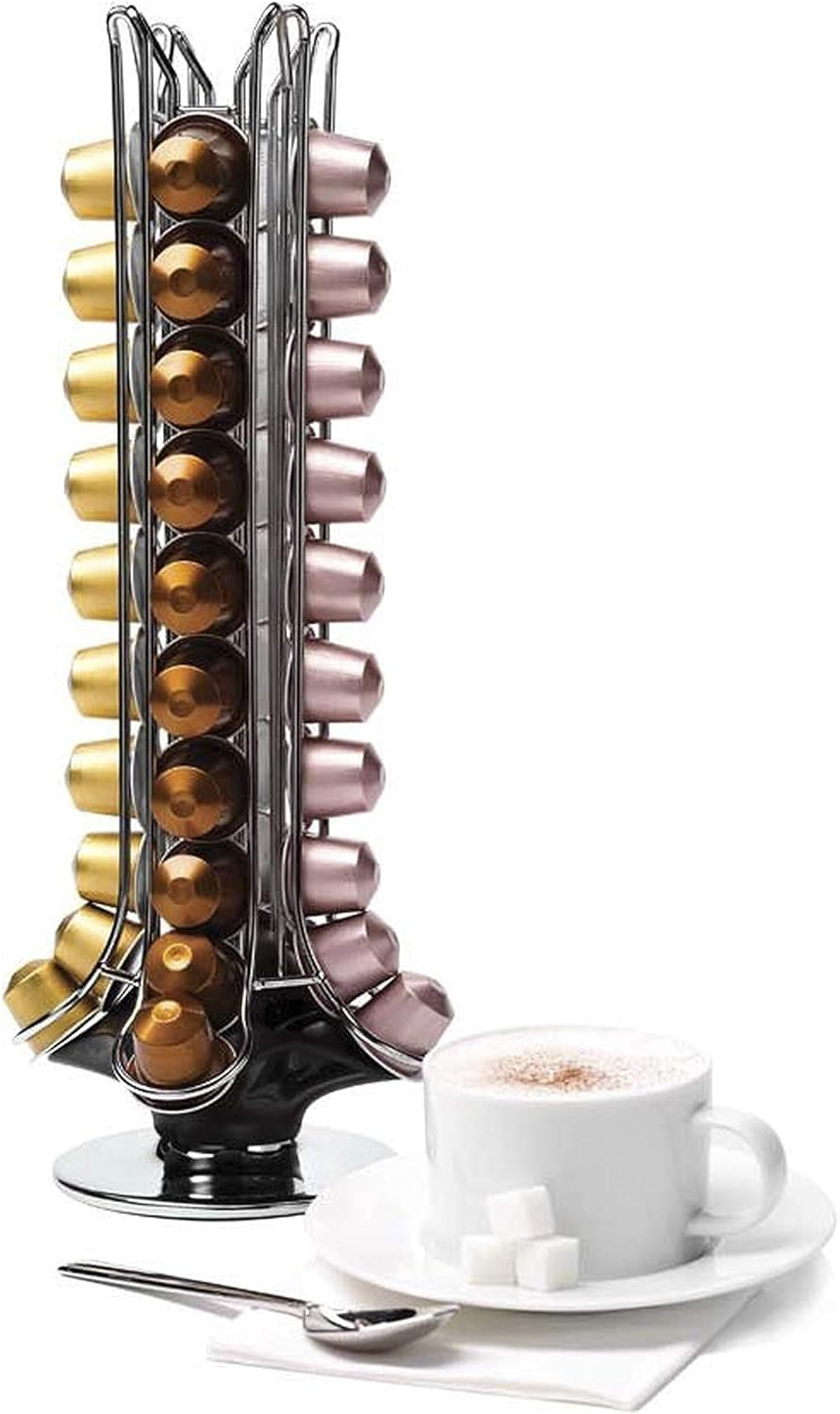 Espresso and Coffee Pods Holder and Carousel Storage Organizer for 50 Capsules, Spins 360-Degrees, Small, Black, 1 Count (Pack of 1) - WORLD TIME VISITS