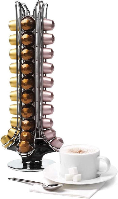 Espresso and Coffee Pods Holder and Carousel Storage Organizer for 50 Capsules, Spins 360-Degrees, Small, Black, 1 Count (Pack of 1) - WORLD TIME VISITS