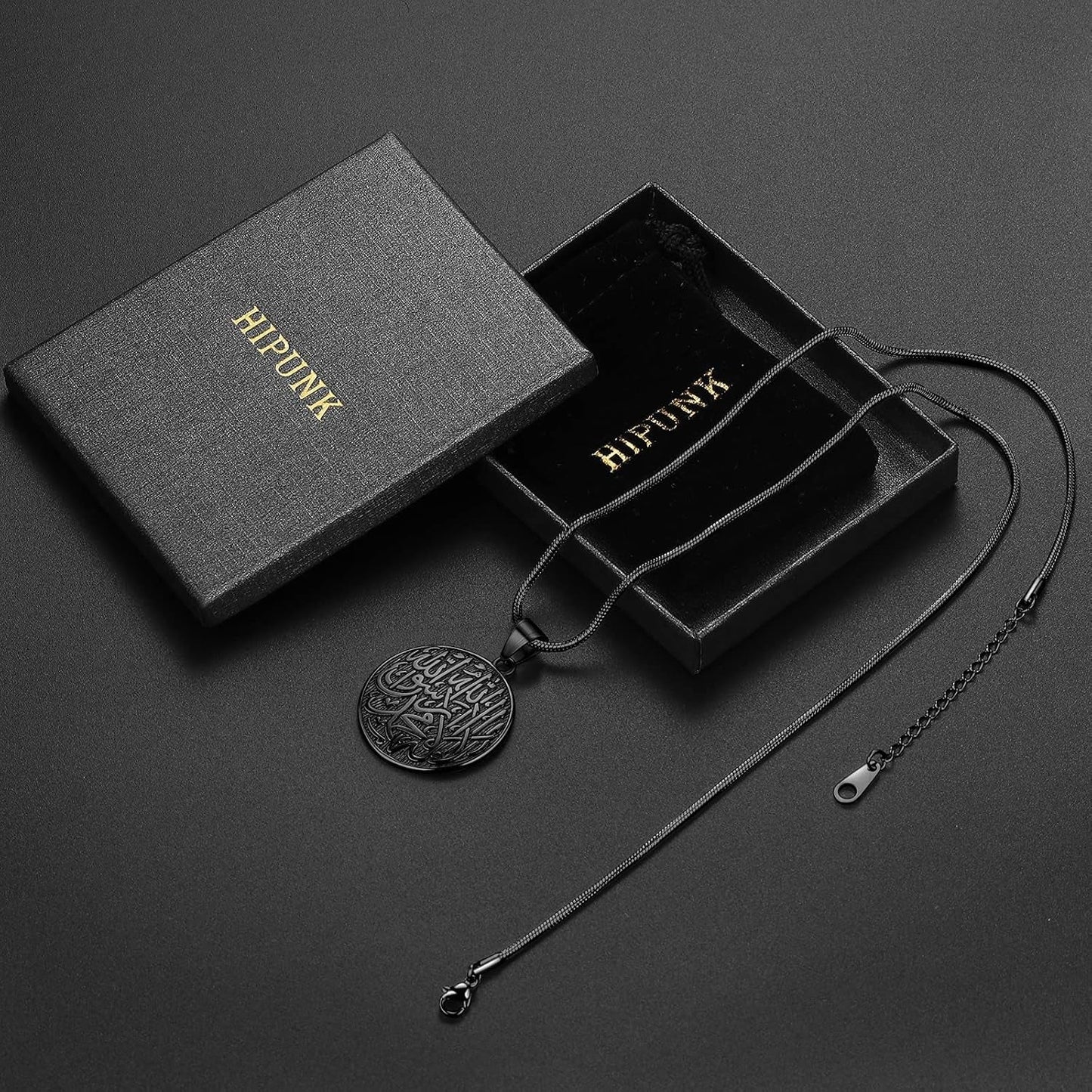 Men Islamic Pendant Necklace - Muslim Allah Necklace Allah Necklace Mens Muslim Islam Pendant 316L Stainless Steel Islamic Arabic Gift Black Gun/18K Gold Plated Islam Jewelry SP0049