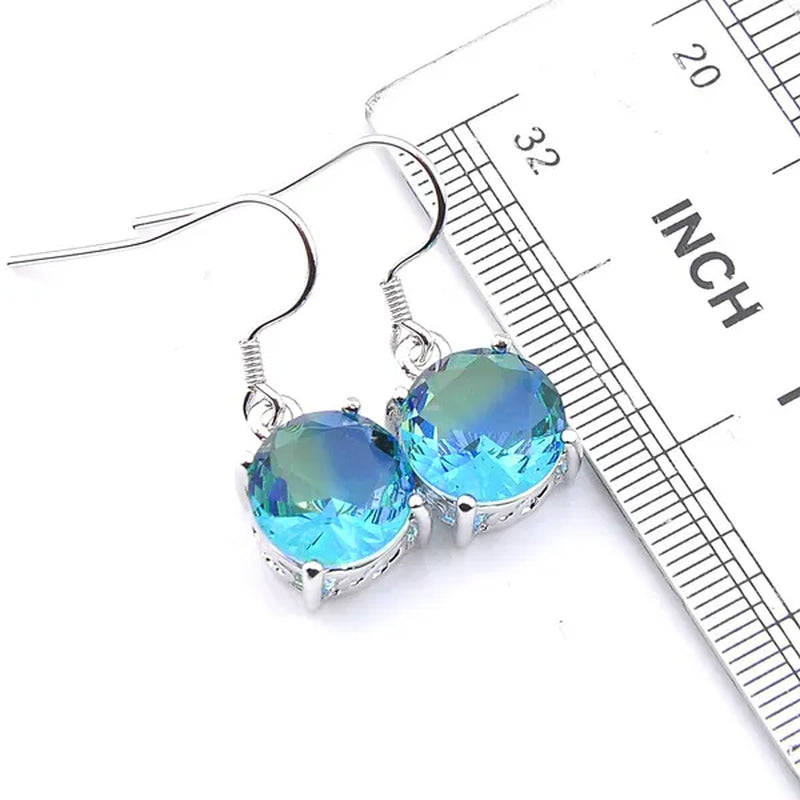 Luckyshine Sparking Round Fire Bi-Colored Tourmaline Gemstone Silver Earrings Pendants Necklaces Jewelry Sets for Women