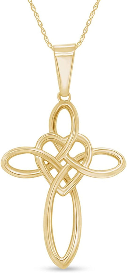 Celtic Knot Cross Infinity Heart Love Pendant Necklace in 14K Gold Plated 925 Sterling Silver Jewelry Gift for Women with 18" Chain - WORLD TIME VISITS