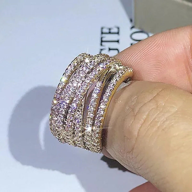 Multi-layer Design 18K Gold Micro Pave Diamond Bridal Wedding Rings for Women Engagement Proposal Gift Jewelry
