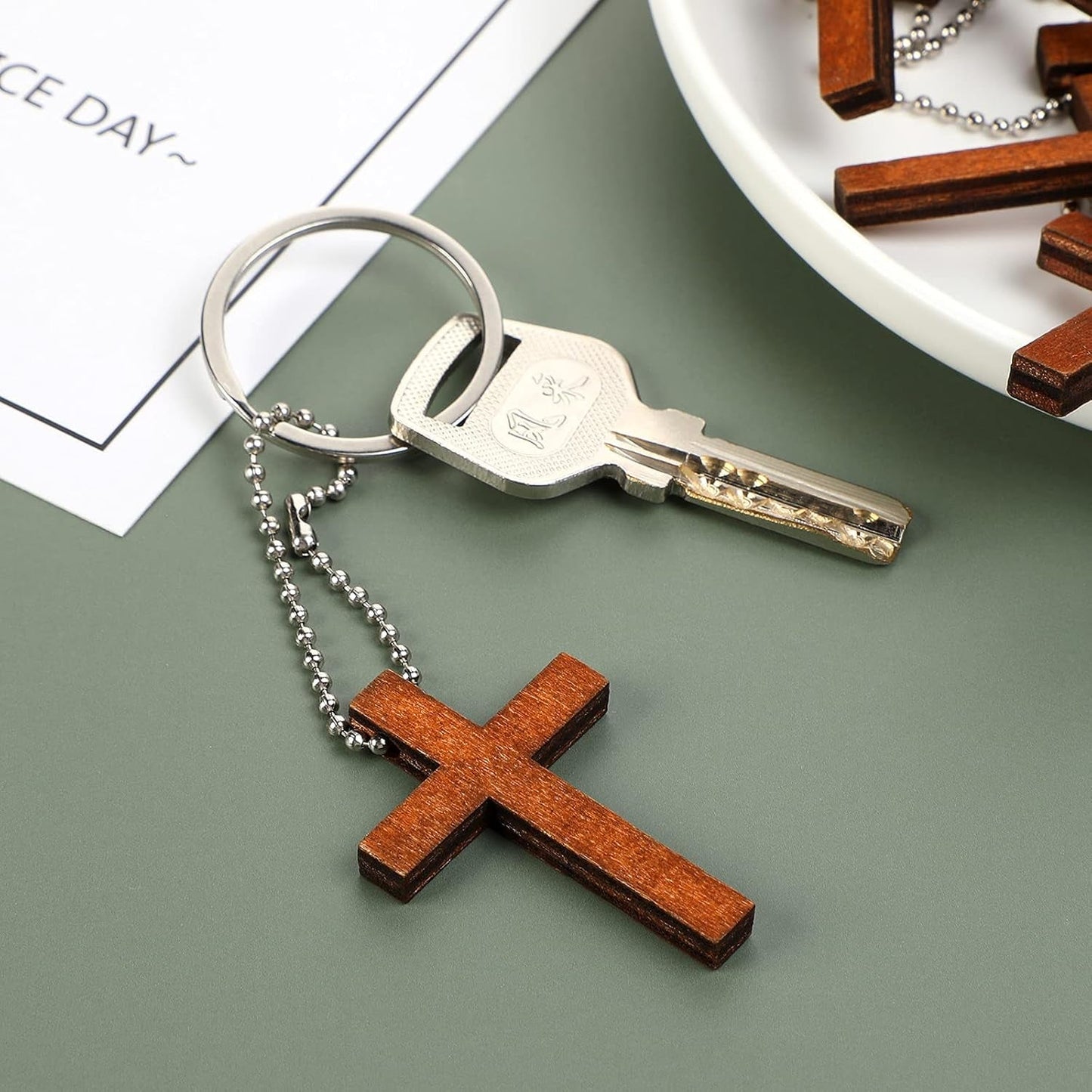 Christmas Christian Wooden Cross Charm Mini Wood Cross Stress Relief Hanging Spiritual Religious Bible Verse Gift for Social Worker Church Volunteer Prayer