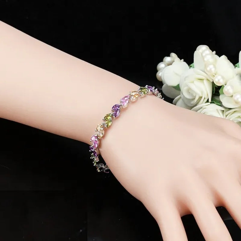 Trendy 2019 Cubic Zirconia Jewelry 925 Silver Leaf Charm CZ Crystal Female Bracelets Bangles for Women
