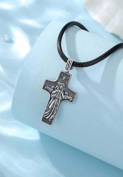 925 Sterling Silver St Christopher/St Benedict/St Michael/Virgin Mary/San Judas Tadeo/Good Shepherd Cross/Archangel Necklace Medal Pendant Protection Religious Amulet Jewelry for Men Women - WORLD TIME VISITS