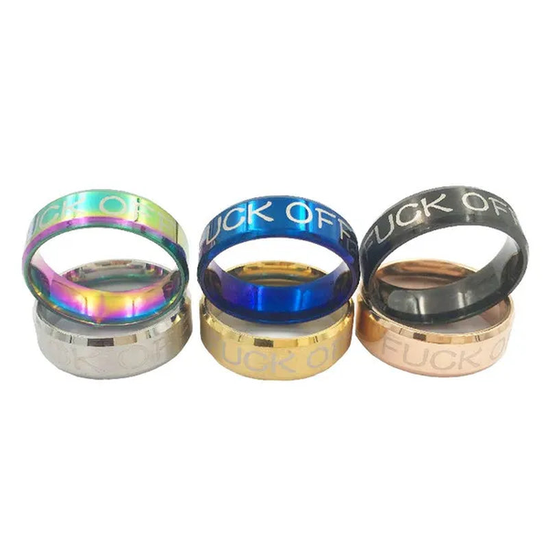 Fuck off 8MM Stainless Steel rings Wedding Ring gold blue rosegold black silver multicolor funny Jewelry Size 5-13