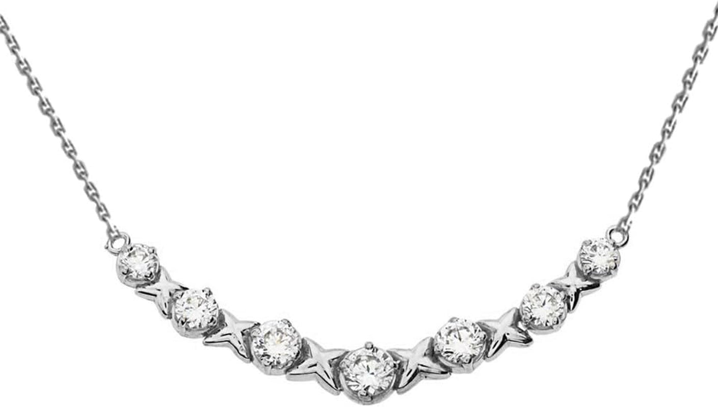 Dazzling 14K White Gold Diamond XOXO Pendant Necklace - WORLD TIME VISITS